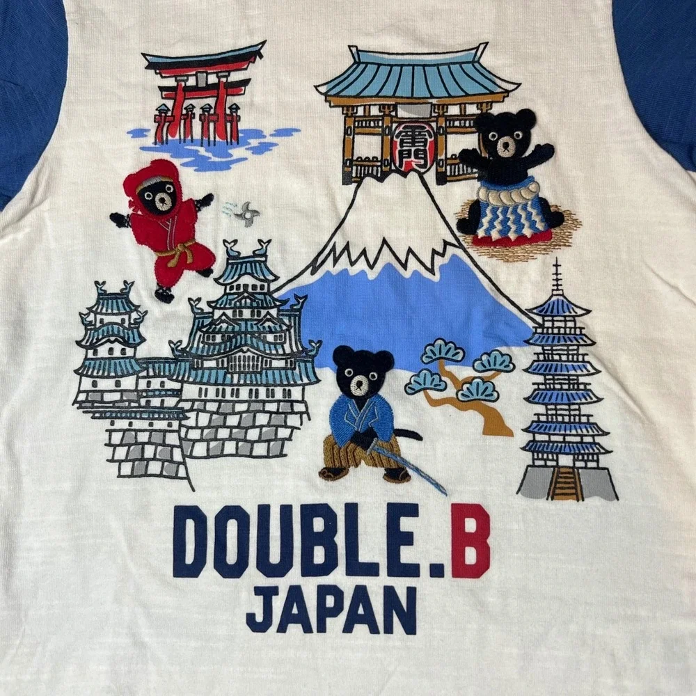 Double B Japan‎ Miki House Kids T Shirt White Blue Mt Fuji Bear Graphic Size 120